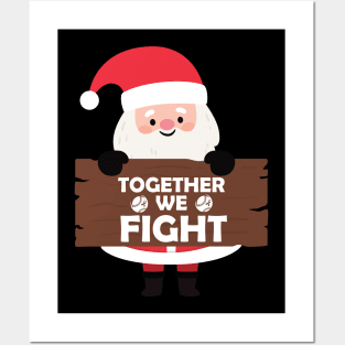 Santa Together We Fight Breast Cancer Pink Ribbon Christmas Posters and Art